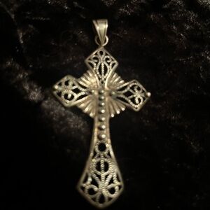 Vintage Filigree Beaded Sterling Cross. Amazing Detail! EUC!